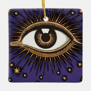 Vintage All Seeing Eye Mystic Celestial Art Ceramic Ornament