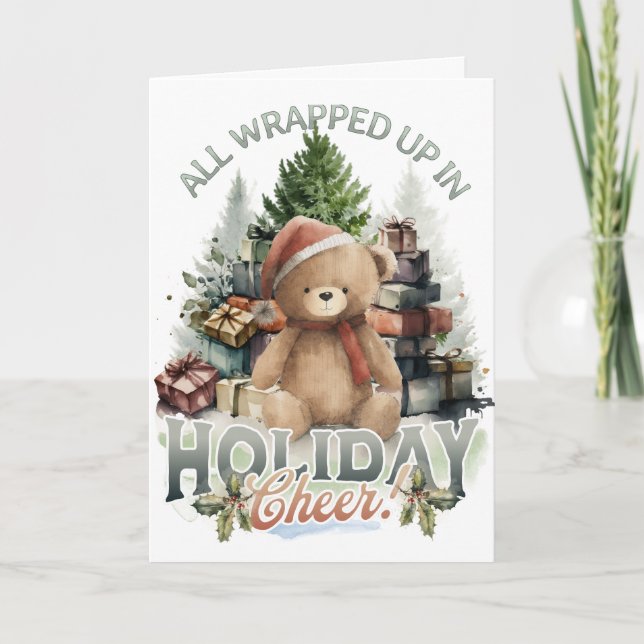Vintage All Wrapped Up Holiday Christmas Card (Front)