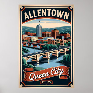 Vintage Allentown Pennsylvania Queen City Retro Poster