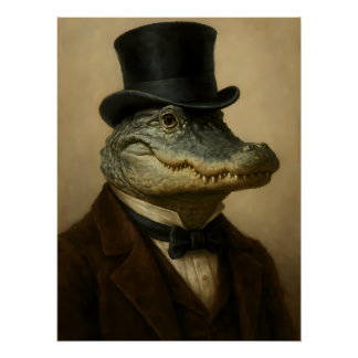 Vintage Alligator in Top Hat & Bow Tie Poster