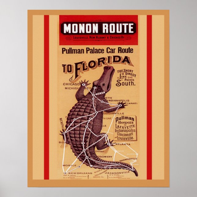 Vintage Alligator Railroad Route Poster (Front)