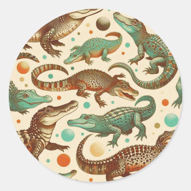 Vintage Alligator Seamlees Classic Round Sticker (Front)