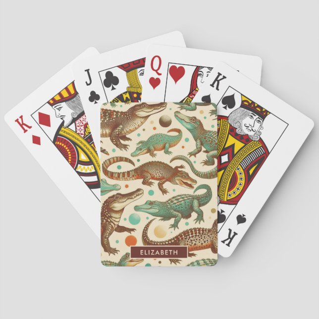 Vintage Alligator Seamlees Playing Cards (Back)