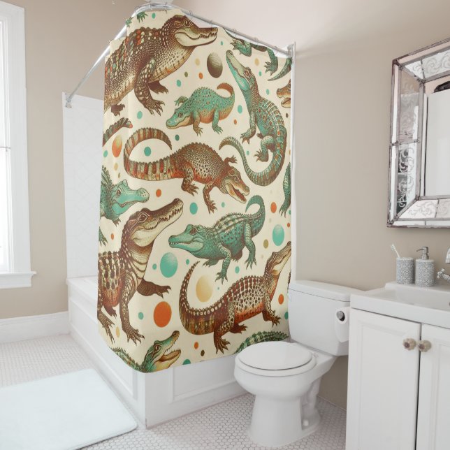 Vintage Alligator Seamlees Shower Curtain (In Situ)