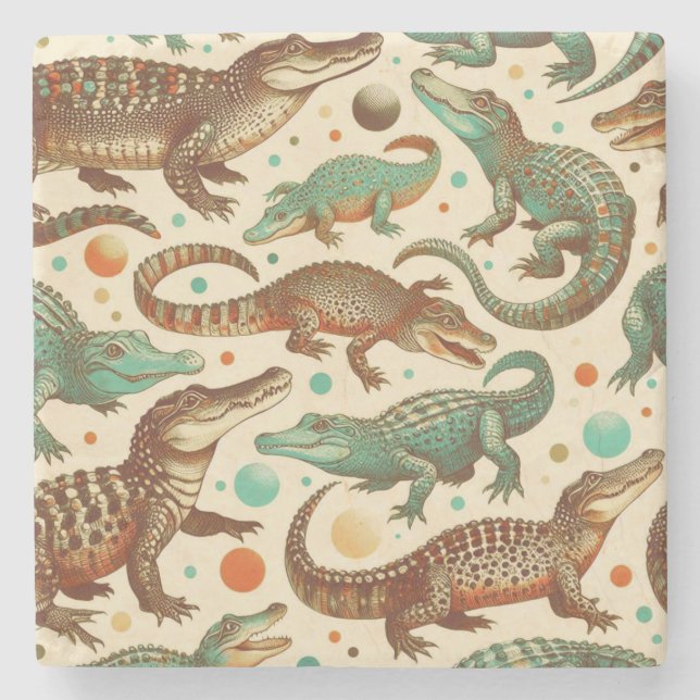 Vintage Alligator Seamlees Stone Coaster (Front)