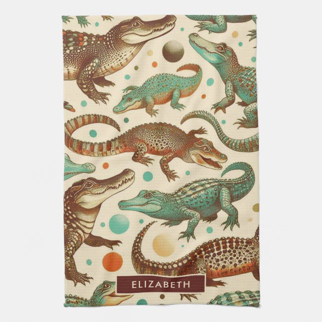 Vintage Alligator Seamlees Tea Towel (Vertical)