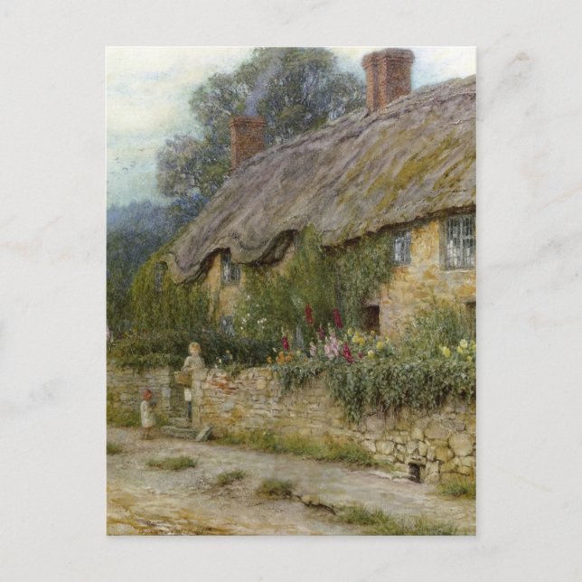 Vintage Allingham Mother Child Entering A Cottage Postcard (Front)