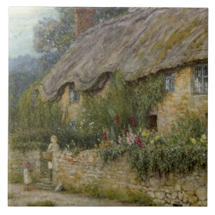 Vintage Allingham Mother Child Entering A Cottage Tile