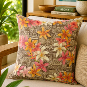 Vintage Aloha Floral Kapa Patchwork Pattern Cushion