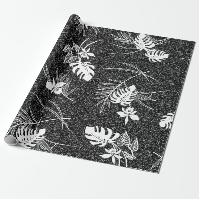 Vintage Aloha Gift Wrap | Lau Barkcloth Black (Unrolled)