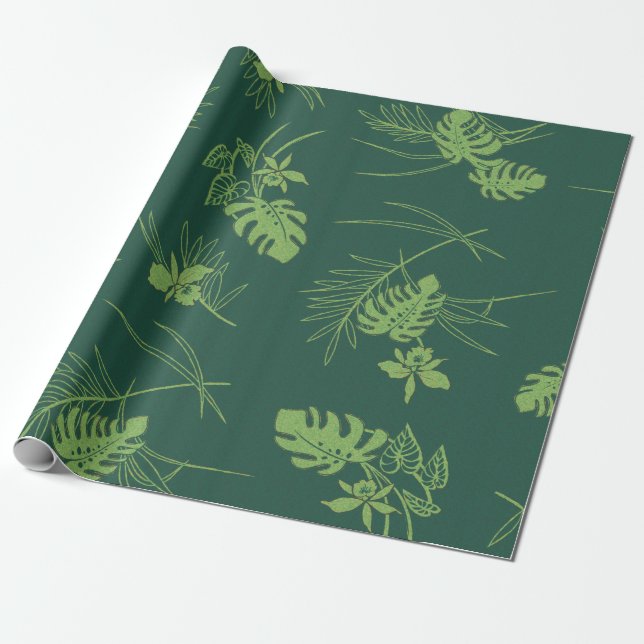 Vintage Aloha Gift Wrap | Lau Barkcloth Green (Unrolled)