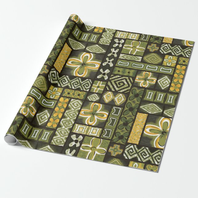 Vintage Aloha Gift Wrap | Pua Green (Unrolled)