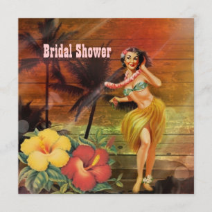 vintage aloha hula Girl hawaii beach bridal shower Invitation