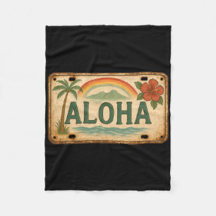 Vintage Aloha License Plate Hawaii  Fleece Blanket