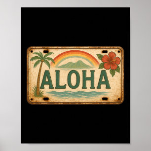Vintage Aloha License Plate Hawaii Poster