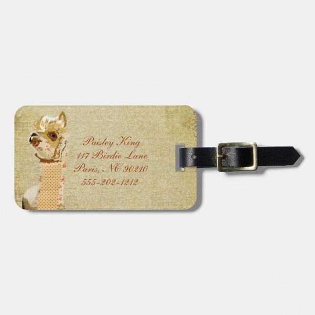 Vintage Alpaca Luggage Tag (Front Horizontal)
