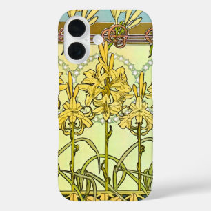 Vintage Alphonse Mucha Art Nouveau Lily Pattern iPhone 16 Case
