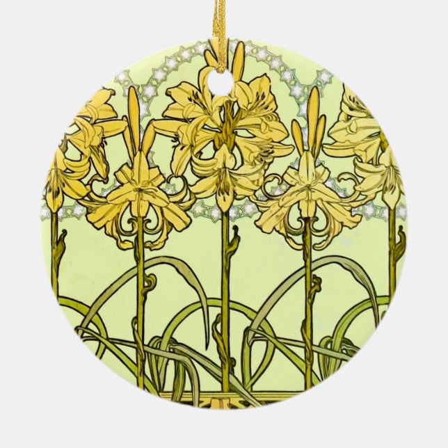 Vintage Alphonse Mucha Art Nouveau Lily Pattern Ceramic Tree Decoration (Back)