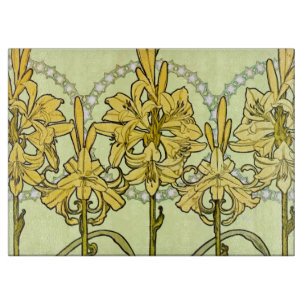 Vintage Alphonse Mucha Art Nouveau Lily Pattern Cutting Board