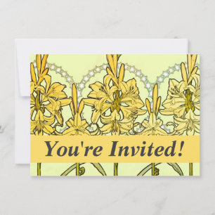 Vintage Alphonse Mucha Art Nouveau Lily Pattern Invitation