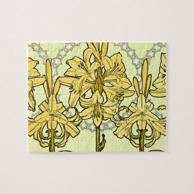 Vintage Alphonse Mucha Art Nouveau Lily Pattern Jigsaw Puzzle (Horizontal)