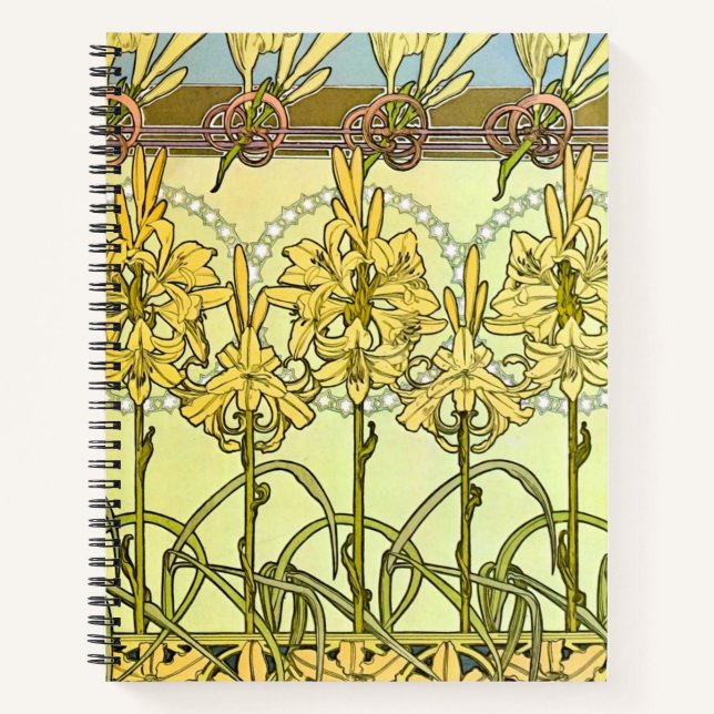 Vintage Alphonse Mucha Art Nouveau Lily Pattern Notebook (Front)