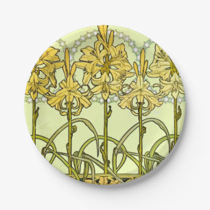 Vintage Alphonse Mucha Art Nouveau Lily Pattern Paper Plate