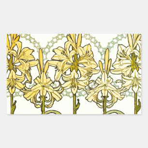 Vintage Alphonse Mucha Art Nouveau Lily Pattern Rectangular Sticker