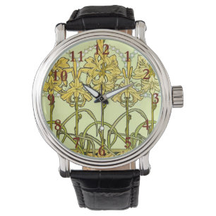 Vintage Alphonse Mucha Art Nouveau Lily Pattern Watch