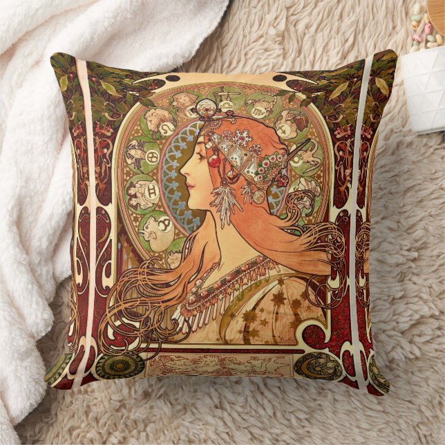 Vintage Alphonse Mucha - Art Nouveau Zodiac Cushion (Blanket)
