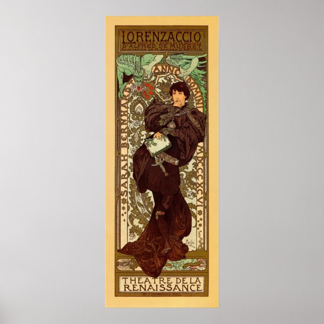 Vintage Alphonse Mucha Lorenzaccio vertical banner Poster (Front)