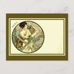 Vintage Alphonse Mucha month of April art nouveau Postcard