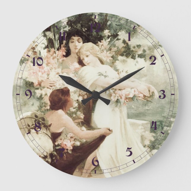 Vintage Alphonse Mucha Spirit of Spring  Large Clock (Front)