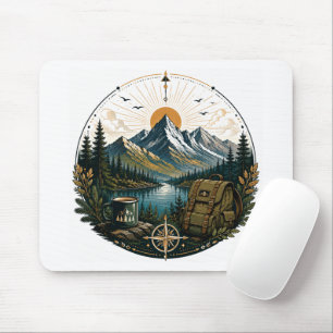 Vintage Alpine Wilderness Adventure Landscape Art Mouse Mat