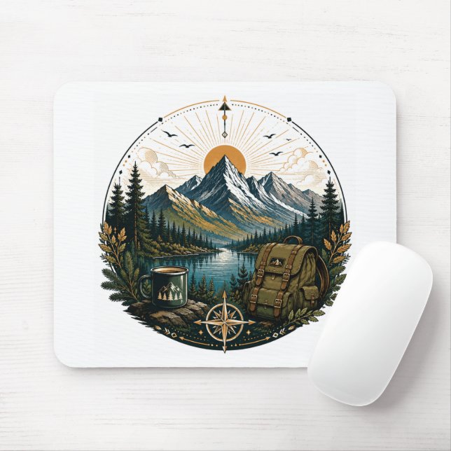 Vintage Alpine Wilderness Adventure Landscape Art Mouse Mat (With Mouse)