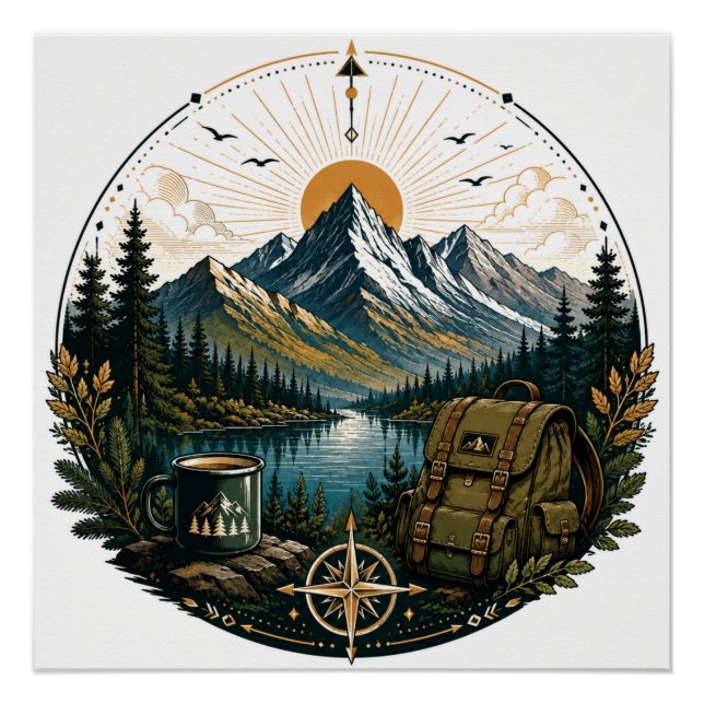 Vintage Alpine Wilderness Adventure Landscape Art Poster (Front)