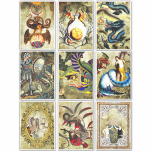 Vintage altered art Dragons maidens fairytale art