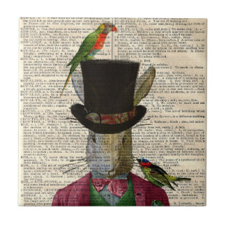 Vintage Altered Art Rabbit Book Page Ceramic Tile