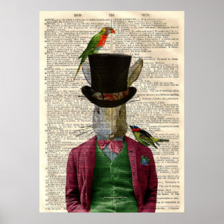 Vintage Altered Art Rabbit Book Page Poster