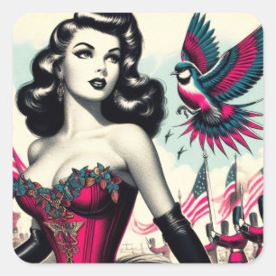 Vintage Alternative Corset Pin Up Square Sticker