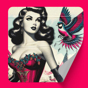 Vintage Alternative Corset Pin Up Square Sticker