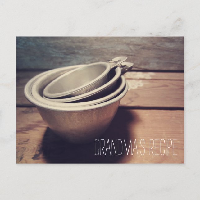 Vintage Aluminium Measuring Cups Recipe Card (Front)
