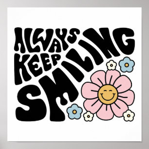 Vintage "Always Keep Smiling" Daisy Graphic Poster