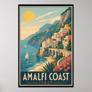 Vintage Amalfi Coast Italy Travel Poster