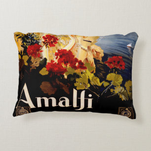 Vintage Amalfi Italia Travel Graphic Poster Art Decorative Cushion
