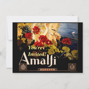 Vintage Amalfi Italia Travel Graphic Poster Art Invitation