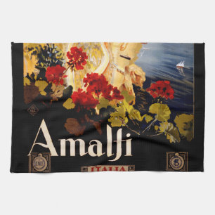 Vintage Amalfi Italia Travel Graphic Poster Art Tea Towel