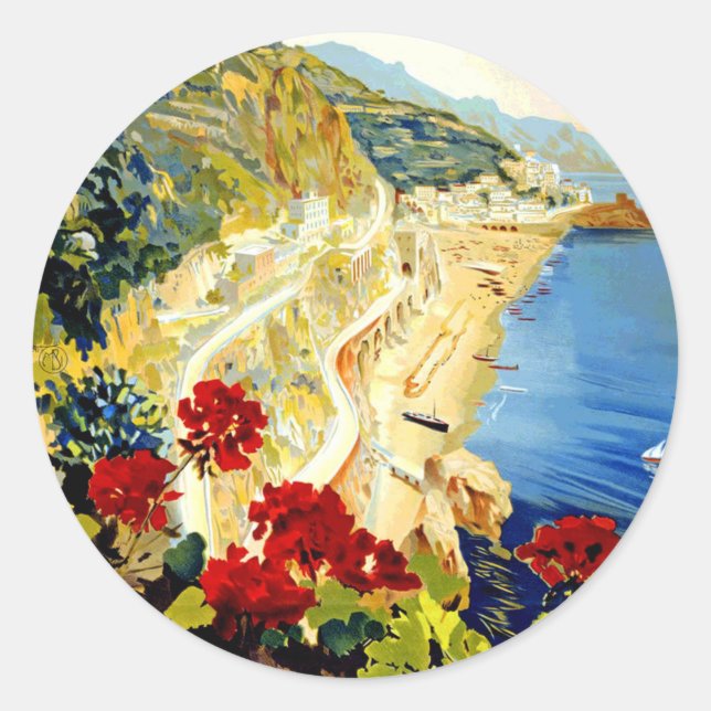 Vintage Amalfi Italy Europe Travel Classic Round Sticker (Front)