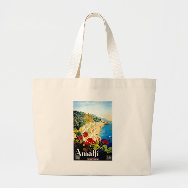 Vintage Amalfi Italy Europe Travel Large Tote Bag (Front)