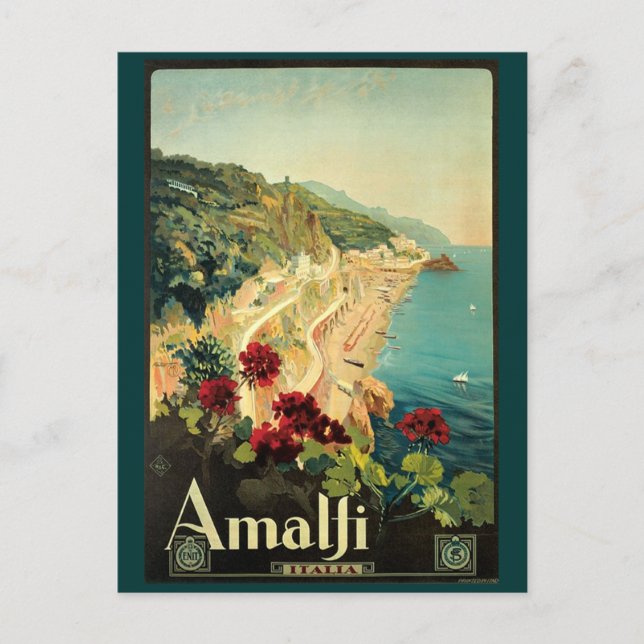 Vintage Amalfi Travel Advertisement Postcard (Front)